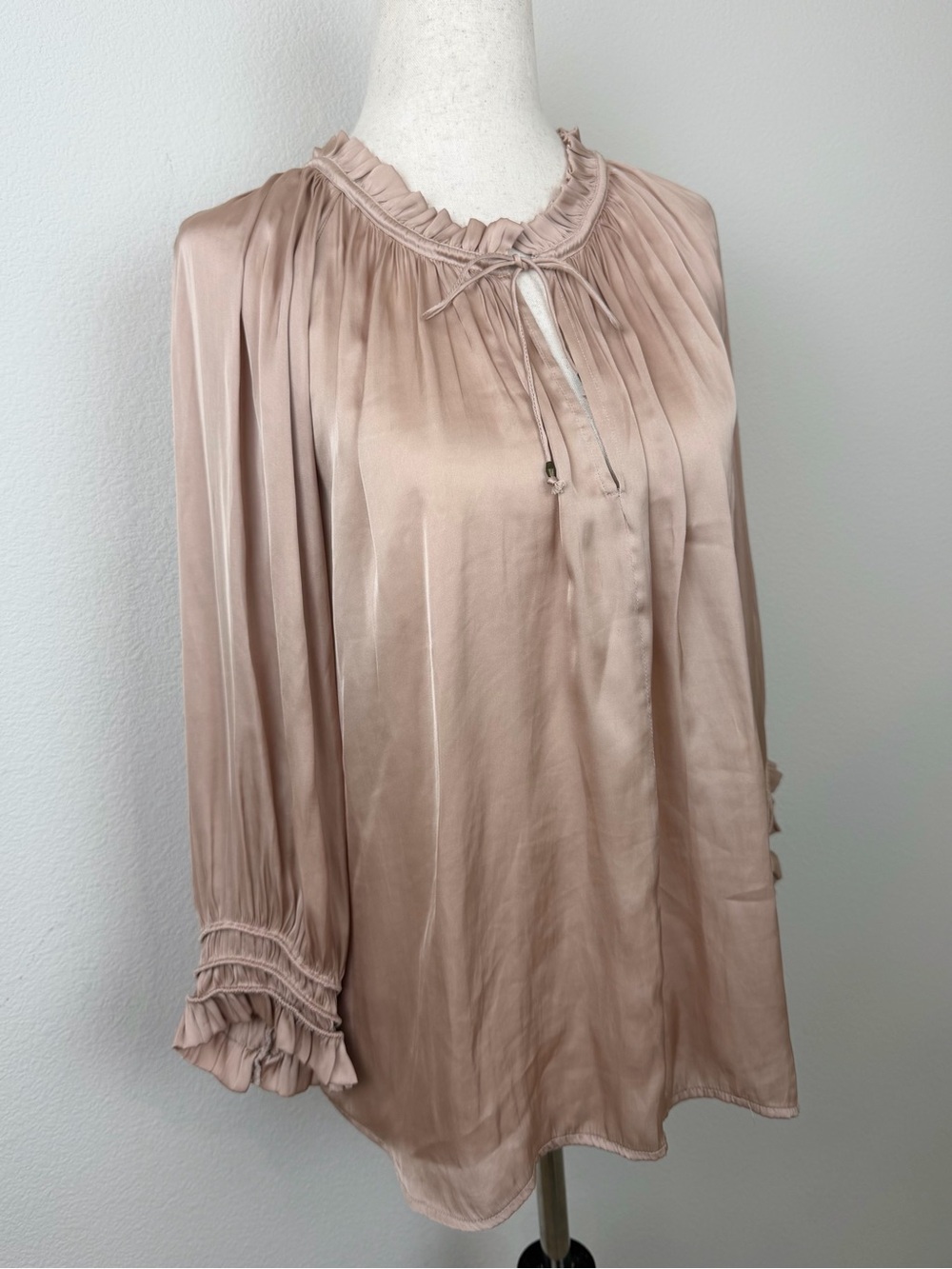 Ulla Johnson Rosamund Matte Japanese Satin Pleated Poet Blouse Blush Pink - Picture 5 of 11